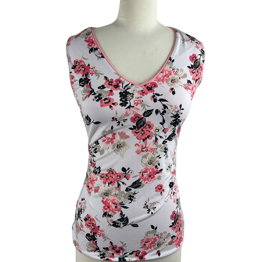 White‎ House Black Market Chic Floral Sleeveless V-Neck Top, Size XXS